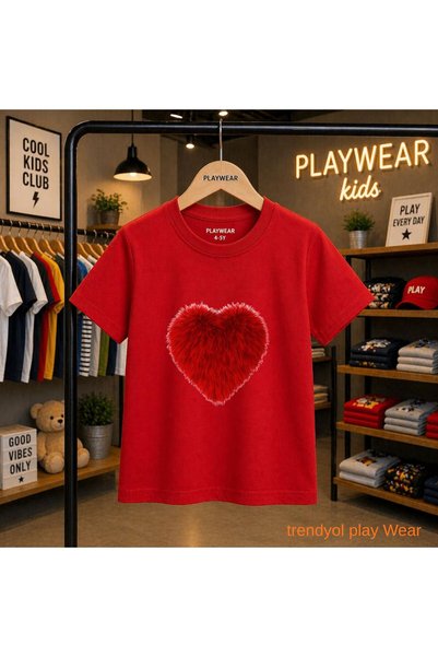 playwear Crvena pufnasta majica sa srčanim printom, 100% dječja unisex majica...