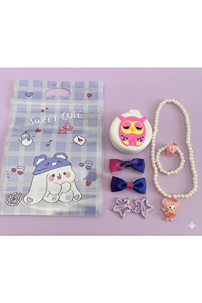 icha Sweet Cute Kız Çocuk Aksesuar Seti Kolye Bileklik Toka Çantalı Hediye Seti