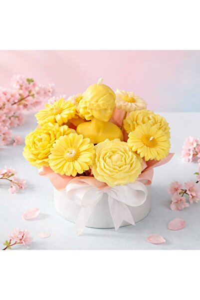 victiny Aranjament floral din 9 flori galbene din ceara de soia parfumata