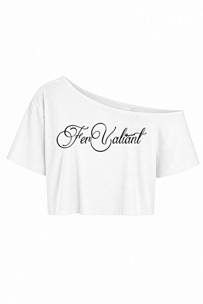 Fer Valiant Tricou crop imprimat cu decolteu bărcuță pentru femei