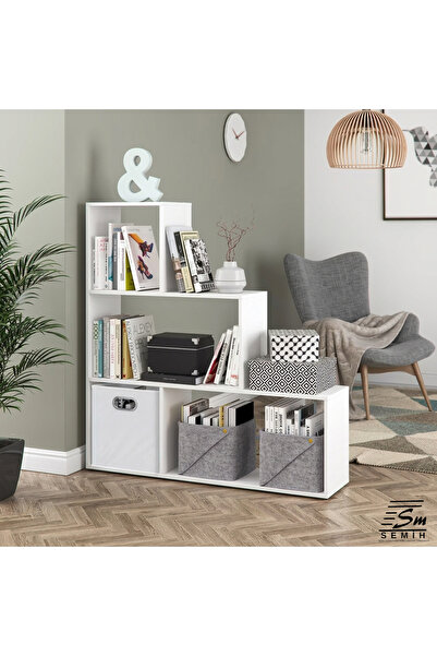 SEMİH MOBİLYA Kitaplık Çok Amaçlı Raflı Dolap 110x120x30 cm Açık Raflı Dekora...