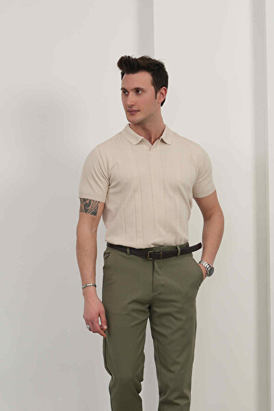 MODEFENDİ Tricou cu dungi și guler decupat pentru bărbați