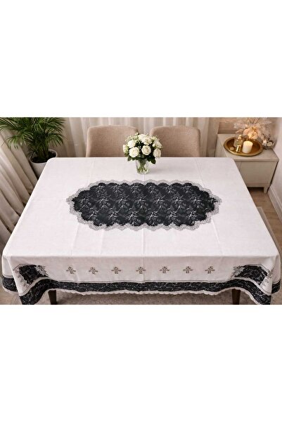 ÖZDAĞ HOME CONCEPT 150X215 Seamless Tablecloth Stain Resistant Coffee Lace Pa...