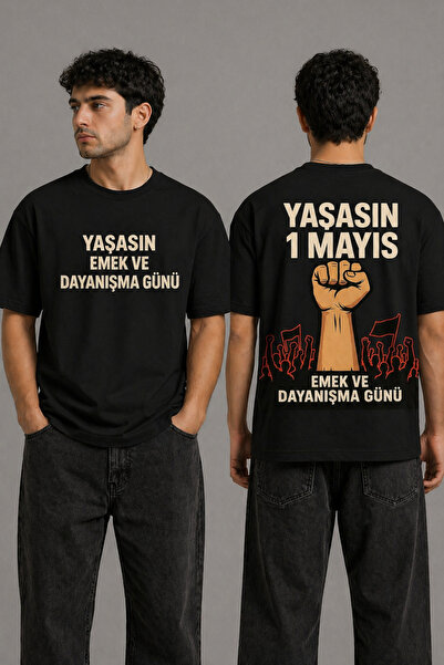 VODEXA 1 MAI ZIUA LUCRĂTORULUI Tricou oversize unisex imprimat 100% bumbac Tr...