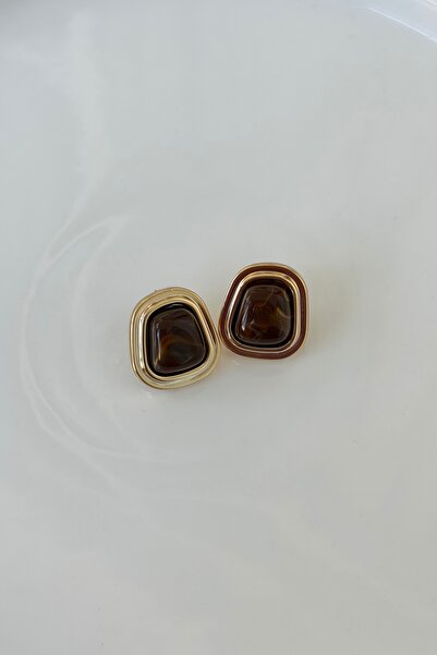 Lavian Accessories Acı Kahve Gold Modern Hafif Küpe