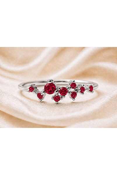 Cecile Jewellery Yakut 18 Ayar Altın Kaplama Star Gümüş Yüzük, 925 Ayar Zirko...
