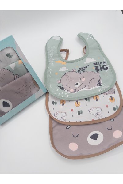 KARAMİLA Set of 3 Baby Bibs / in Special Box / Liquid-Proof and Washable