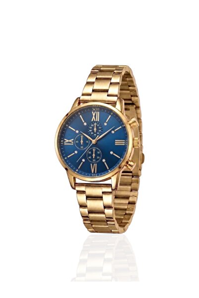 Louis Genessio Gold Navy Blue Minimal Women's Wristwatch with Zircon Stone