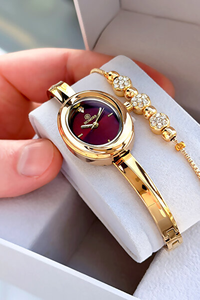 Homies Oval Case Gold Color Women's Wristwatch Steel Band Japanese Movement G...