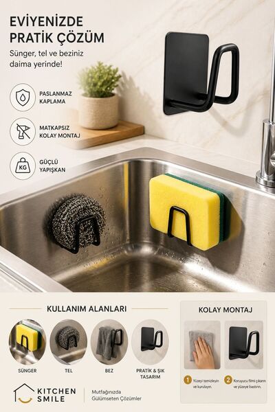 Kitchen Smile Crni držač za sunđer za sudove, organizator za sudopera, držač ...