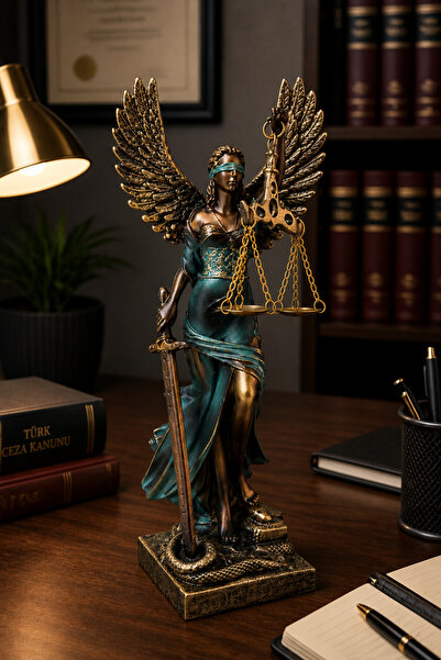 MINDA Adalet Heykeli Biblo - Kanatlı Lady Justice Terazi Kılıç Ofis Dekor - H...