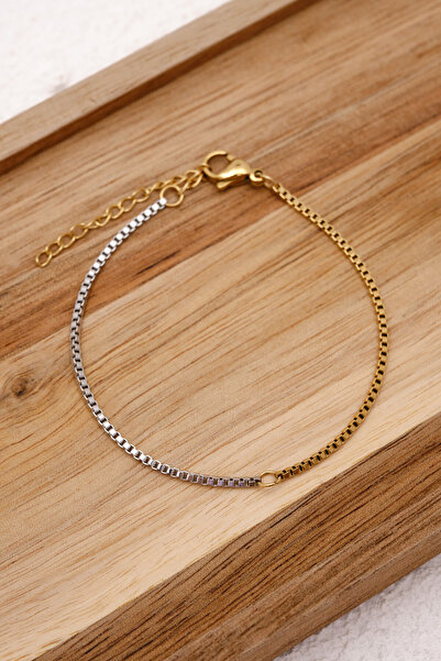 ByFlorya Jewelry Çelik Arya Bileklik Kombin Zincir Florya Çift Renk Kutu Kare...