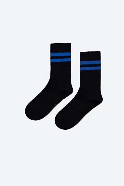 REAL DREAM Blue Striped Sports Knitted Black Socks