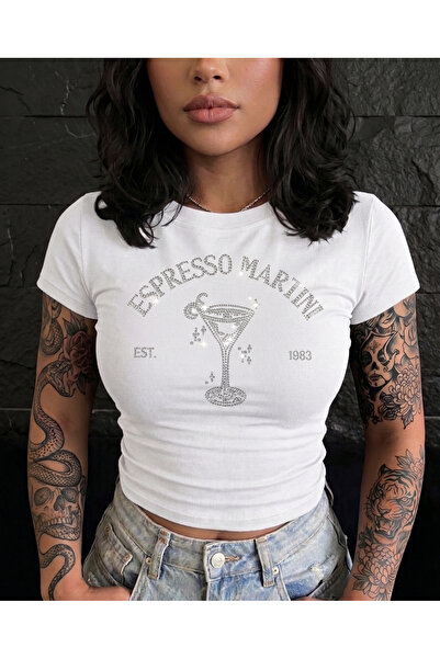Mayer Butik Tricou crop pentru femei, cu imprimeu Espresso Crystal Stone, cu ...