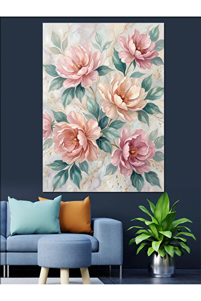 Artmeg Pânză decorativă cu flori de bujor roz, moale și colorată - Tablou din...