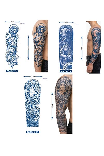 Airbrush Tattoo Tam Kol Kaplama 3 Adet Birden Yarı Kalıcı Geçici Dövme Aylık ...