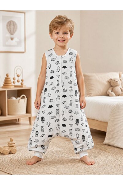 JUNİPERUS Yazlık Müslin Bebek Uyku Tulumu 0.5 TOG %100 Pamuk Kolsuz Tek Kat U...