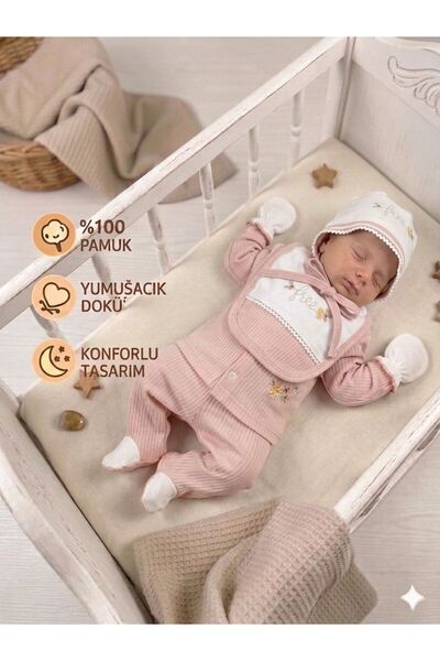 ORGANİK PAMUKLU ÇİCEK NAKIŞLI 5'Lİ HASTANE ÇIKIŞI
