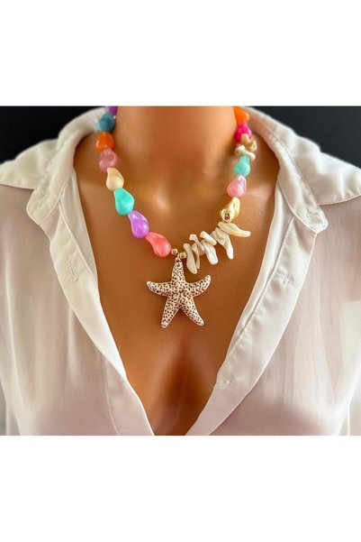 Limi Design Colorful Bead Necklace,Starfish Necklace,Trendy Necklace,Designer Necklace,Women's Jewelry,Bohemian Necklace,Gift for Women