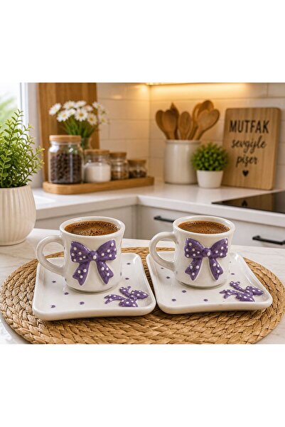 ZERAFET FİYONKLU 2 KİŞİLİK KAHVE FİNCANI TAKIMI (MOR)