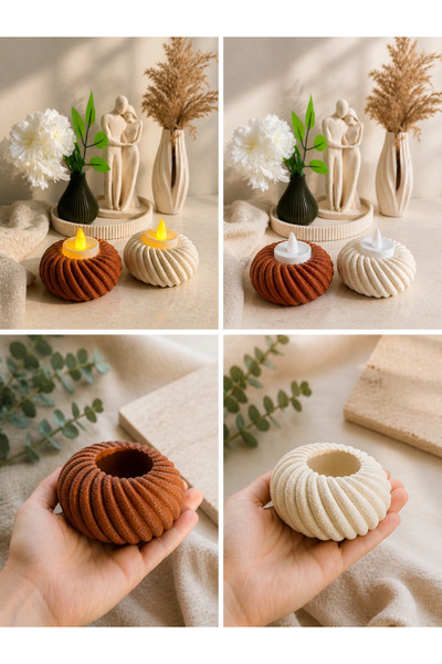 MSVstudio3d Modern Mumluk Seti (2’li) – Spiral Tasarım Dekoratif Tealight Mum...