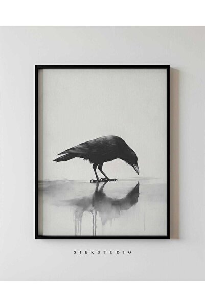 NinaStore Minimalist Kuzgun Kuşu Duvar Sanatı Yazdırılabilir Suluboya Siyah B...