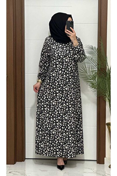 MODA ALMİRA 6315 K 80 SİYAH ÇİÇEK DESEN BÜRÜMCÜK ELBİSE