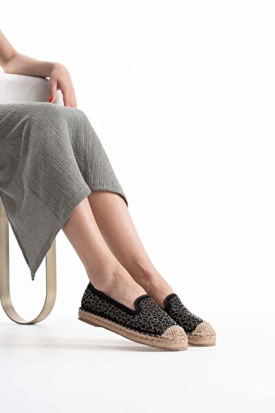 modaiconu Women's Black Espadrille Shoes Tr35My07A