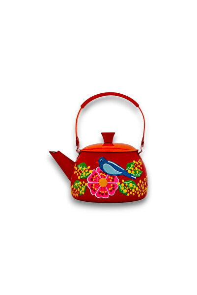 DEDEMİN EMAYELERİ Steel Teapot with Bird (Red)