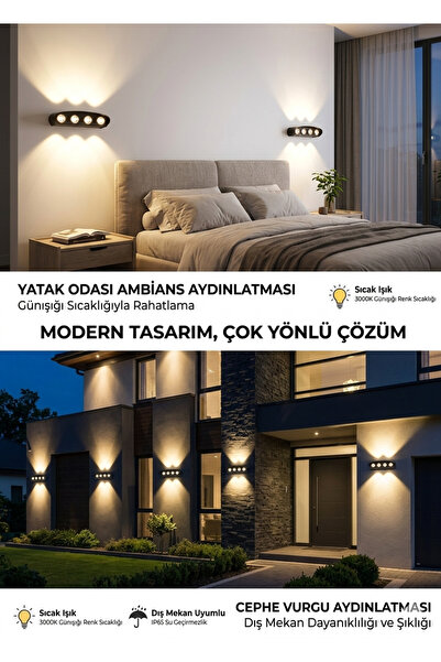 ÖZEMEK Dekoratif Çift Yönlü Aplik Armatür 3000k GÜNIŞIĞI 220V 4X2 HAİTİ İÇ VE...