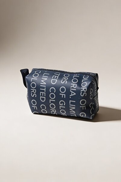 Vellamour Dark Navy Blue Text Printed Cosmetic Bag Zippered Makeup Organizer ...