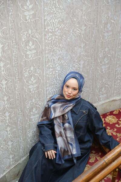 ENRİCO FERRİ Allure Batik Patterned Shawl - Indigo-Mink