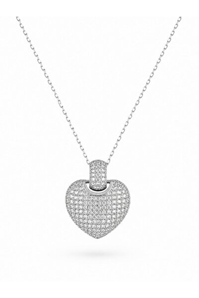 serelya 316L Steel Chain Silver Color Zircon Stone Heart Women's Necklace