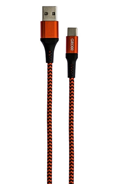 Grixx Dátový kábel - USB-C na USB, opletený, dĺžka 1 m - červený/čierny