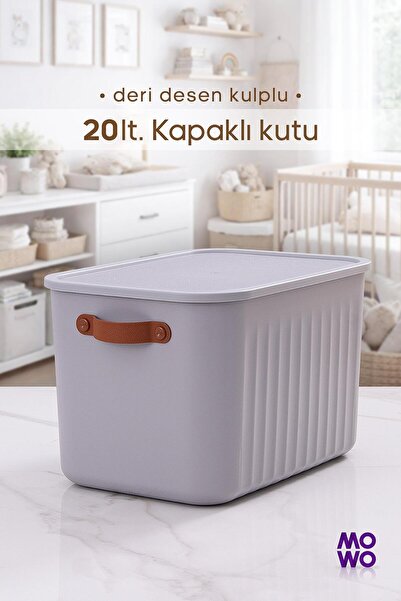 BigBox 20 Lt 1 Piece Grey Cabinet Organizer Storage Box Basket Organizer Toy box with Handle