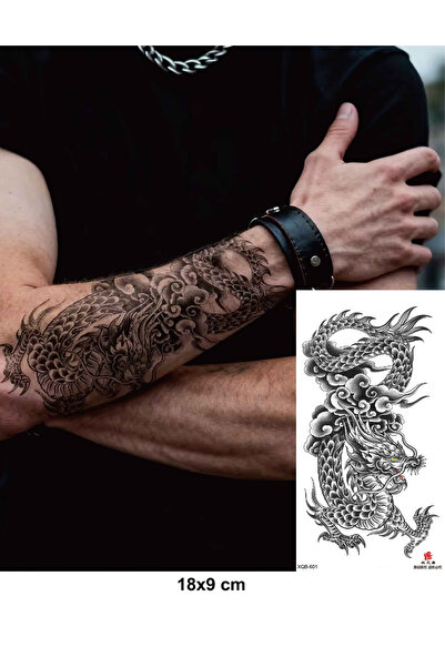 KURBE 18x9 cm Uzak Doğu Ejderha Yarı Kalıcı Dövme Tattoo Ön Bilek Sırt Dövmes...