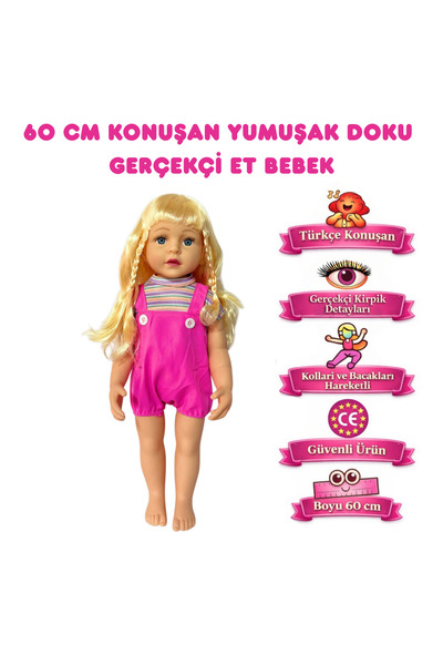 Magicway 60 Cm Türkçe Konuşan Et Bebek Gerçek Bebek Hissi %100 Gerçekçi Yumuş...