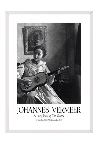 Postifull Johannes Vermeer - Dama koja svira gitaru, slika u belom okviru, um...