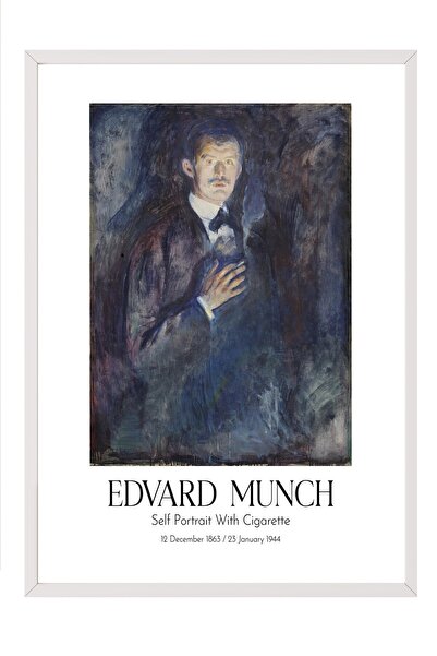 Postifull Edvard Munch - Autoportret sa cigaretom, slika u belom okviru, umet...