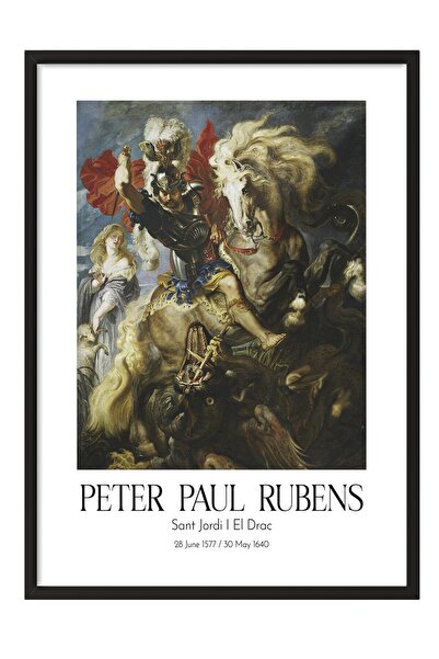 Postifull Peter Paul Rubens - Sant Jordi I El Drac, Slika sa crnim okvirom, S...
