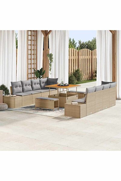 vidaxl Set de canapele pentru gradina cu perna 11 pcs Bej poliratan