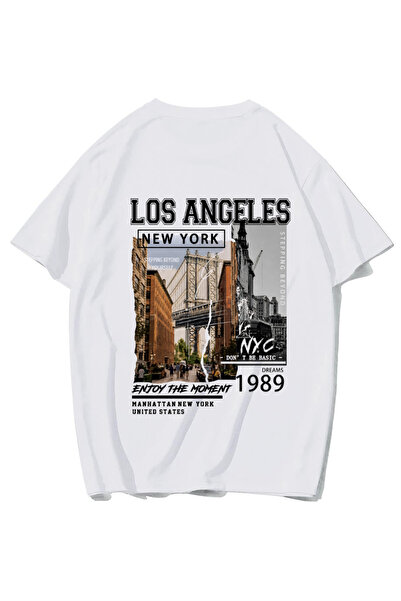 BRZ COLLECTION Tricou unisex oversize Los Angeles & New York (ALB)