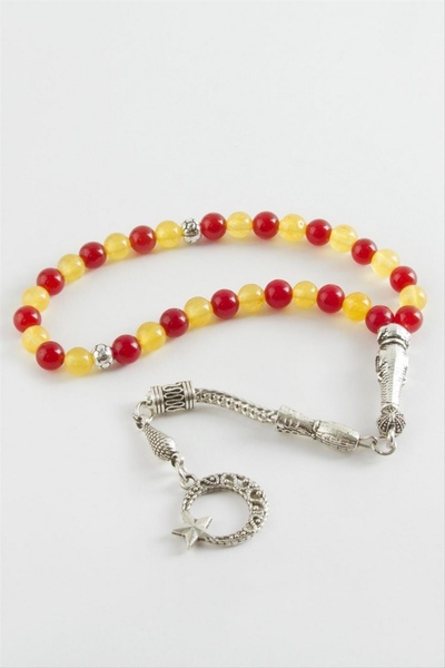 ZERO LAND Nhrhls Red Yellow Ceyt Natural Stone Prayer Beads 6 mm (112232) - Red
