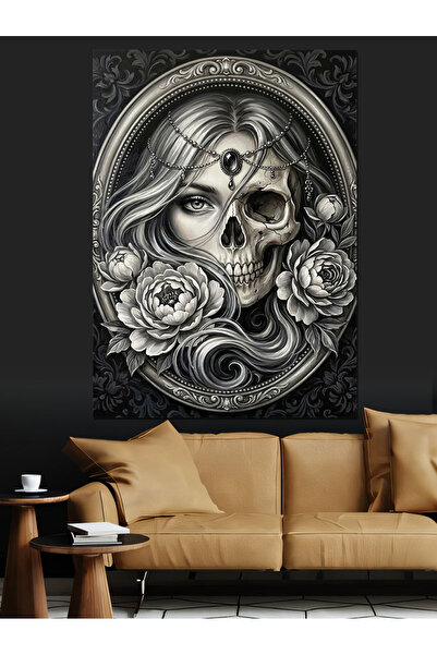 Artmeg Desen artistic cu craniu în mijloc de trandafiri - Pânză decorativă - ...