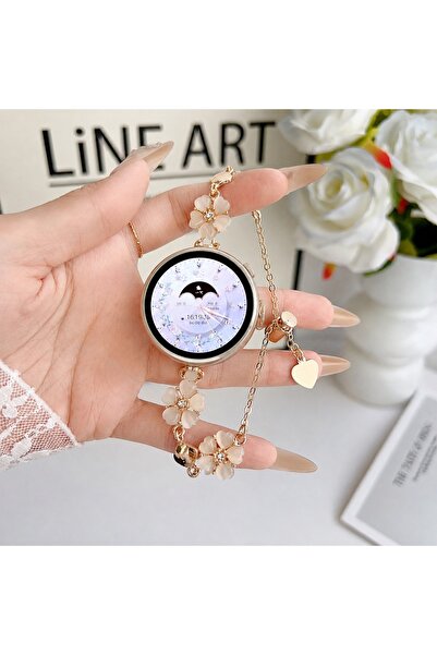 Alstrap Samsung Galaxy Watch 7 6 5 4 Uyumlu Çiçekli Taşlı Metal Zarif Bilekli...