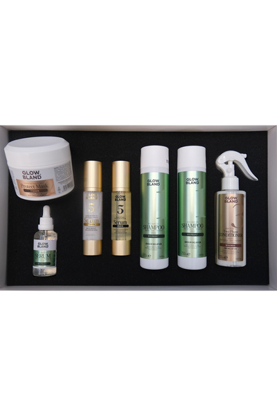 GLOW BLAND 7’li Keratin Saç Bakım Seti – Dökülen Saçlar İçin Şampuan, Serum, ...