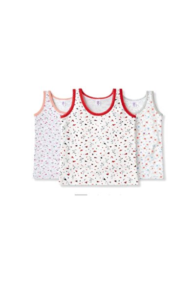 CHARM Yıldız 3-Piece Girls' Cotton Patterned Wide Strap Undershirt