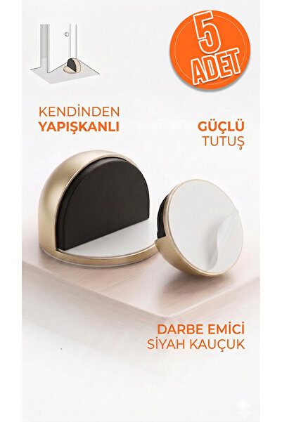 Elysian Saten Renk Metal Kapı Kolu Stoperi Yarımay Yapışkanlı Kapı Arkası Duv...