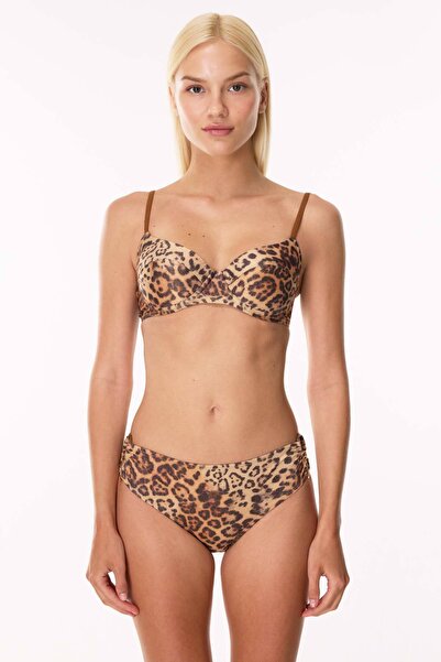 AYYILDIZ 5630 Simli Leopar Desenli Balkonet Bikini Takımı