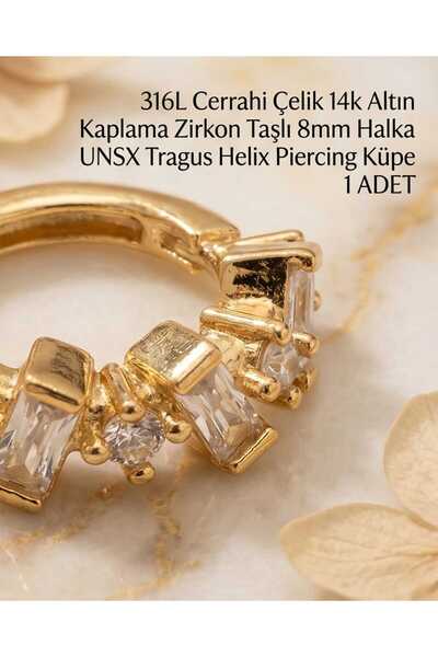 UygunGümüşçülük 316L Cerrahi Çelik Altın Kaplama Kararmaz Alerji Yapmaz Zirko...